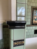 Bathroom Tiles - Seafoam Green and Black  with Backsplash and Greek-Key Liner - View