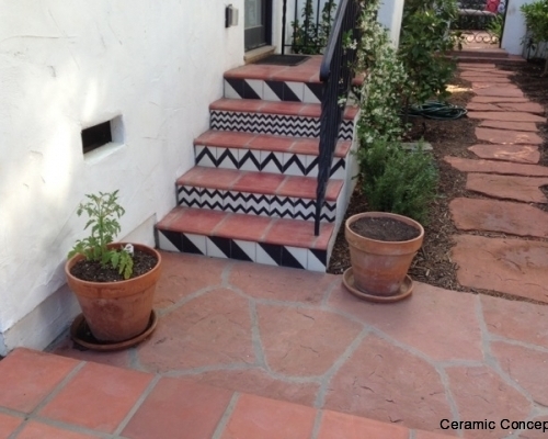 Custom Stair Risers - Black and White Diagonal and Zig Zags