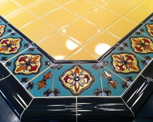 Custom kitchen counter with deco tiles- close up