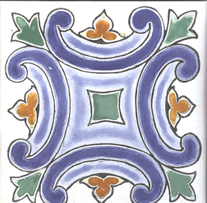 Vintage blue green orange and white myolica style tile